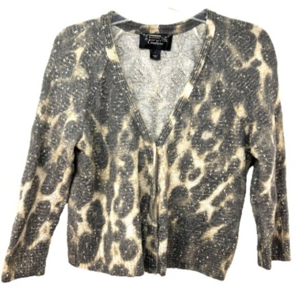 St John Couture ladies Cardigan sweater medium gray brown gold animal metallic - Picture 1 of 12
